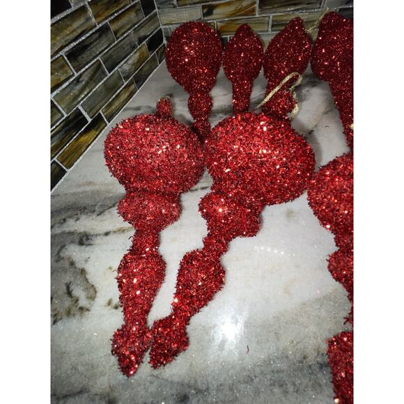 16 Red Dipped Glitter Christmas Tree Bulb Finials Ornaments Holiday Decor - Picture 2 of 9